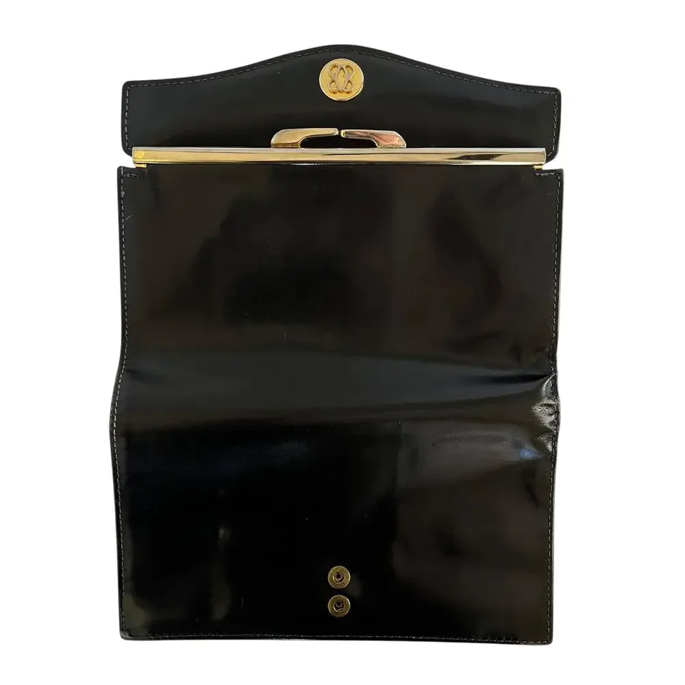Vintage Bosca Black Full Grain Leather Continental Checkbook Frame Clutch Wallet